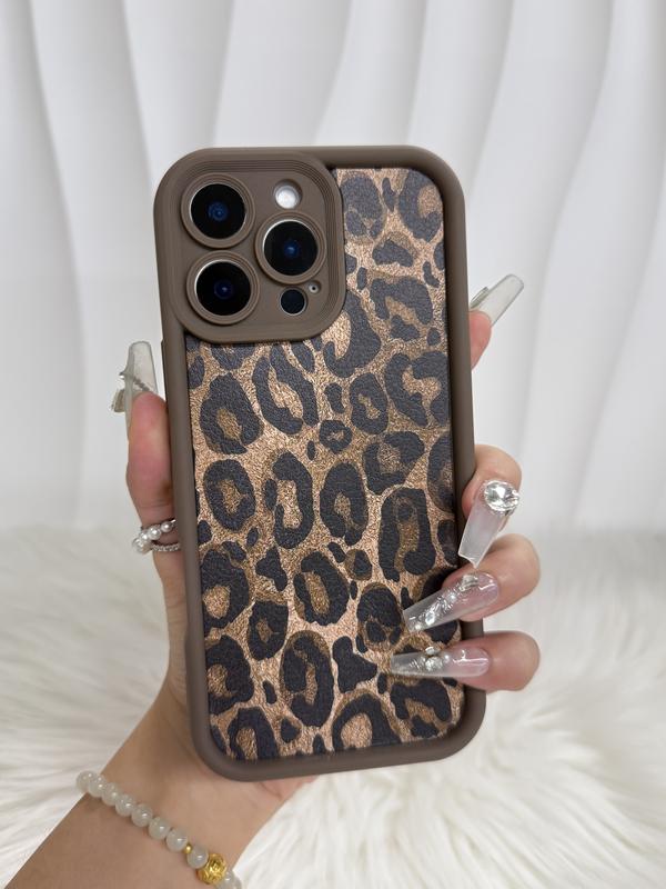 Stylish Leopard Pattern Phone Case, Precise Camera Lens Protection, Shockproof for iPhone 16 Series Plus 11 12 13 14 15 Pro Max Cover Protective