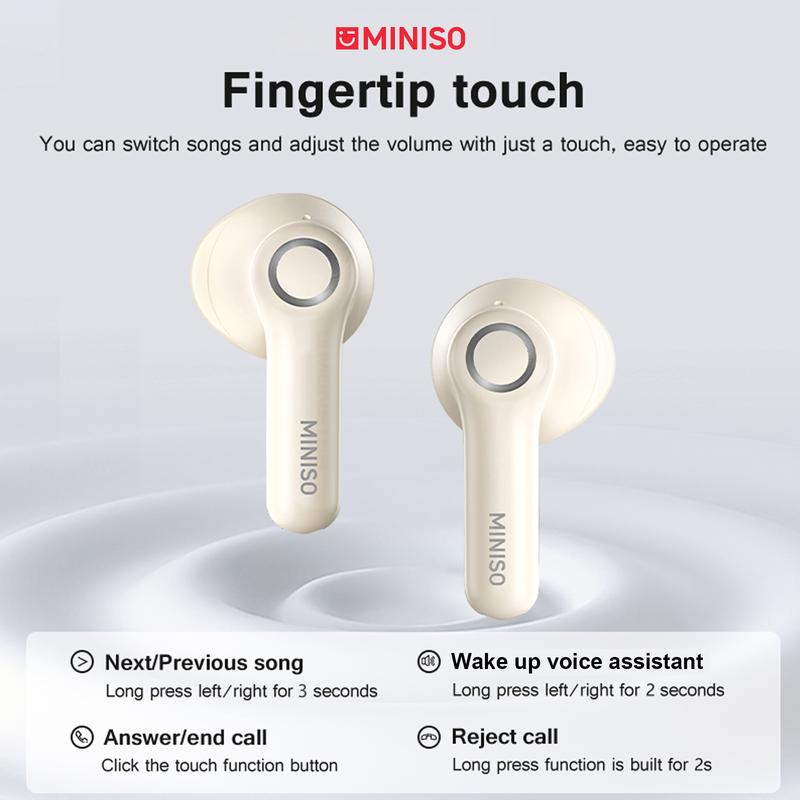 MINISO X52 Bluetooth Earphone wireless Headphones with Mic Long Battery Life Clear Calls Headsets IPX5 Waterproof Earphones Touch Control Earbuds Support Android IOS