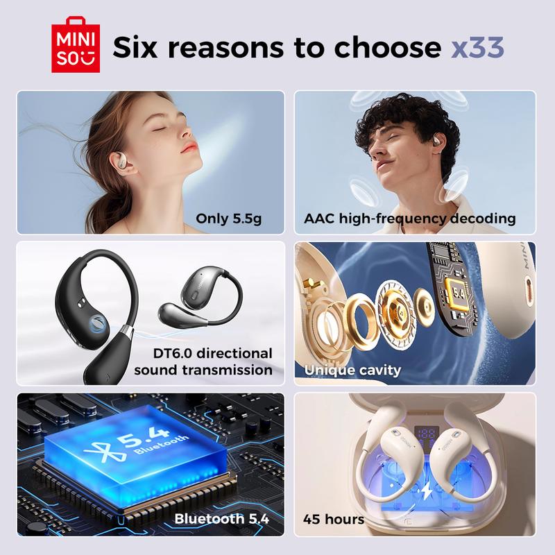 MINISO X33 AI Translation Wireless Earbuds Open Ear Bluetooth 5.4 Earphones Support 150 Languages Real Time Translation AI Headphones gaming Bluetooth headset HIFI sound quality call support Android Apple