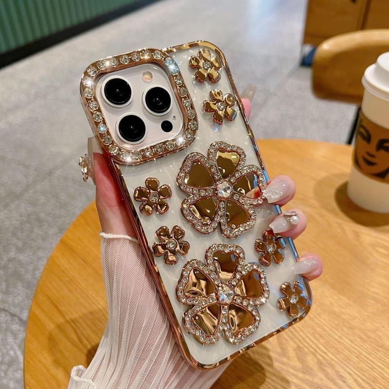 Rhinestone Decor Phone Case, Shockproof Phone Protective Cover, Phone Accessory Compatible with iPhone 12 13 14 15 Pro Max