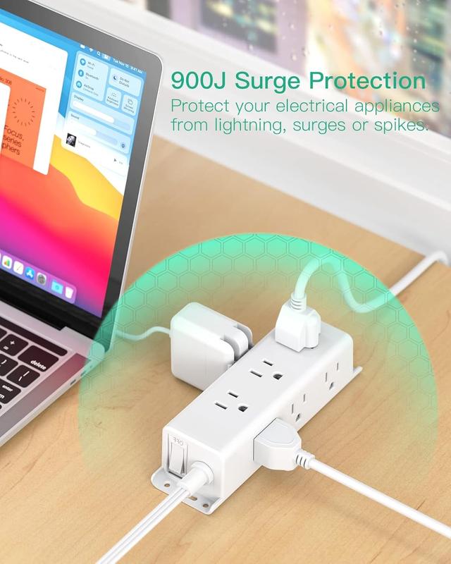 Surge Protector Power Strip - 9 Widely Spaced Multi Outlets, Wall Mount, 3 Side Outlet Extender with 5Ft Extension Cord, Flat Plug for Home Office