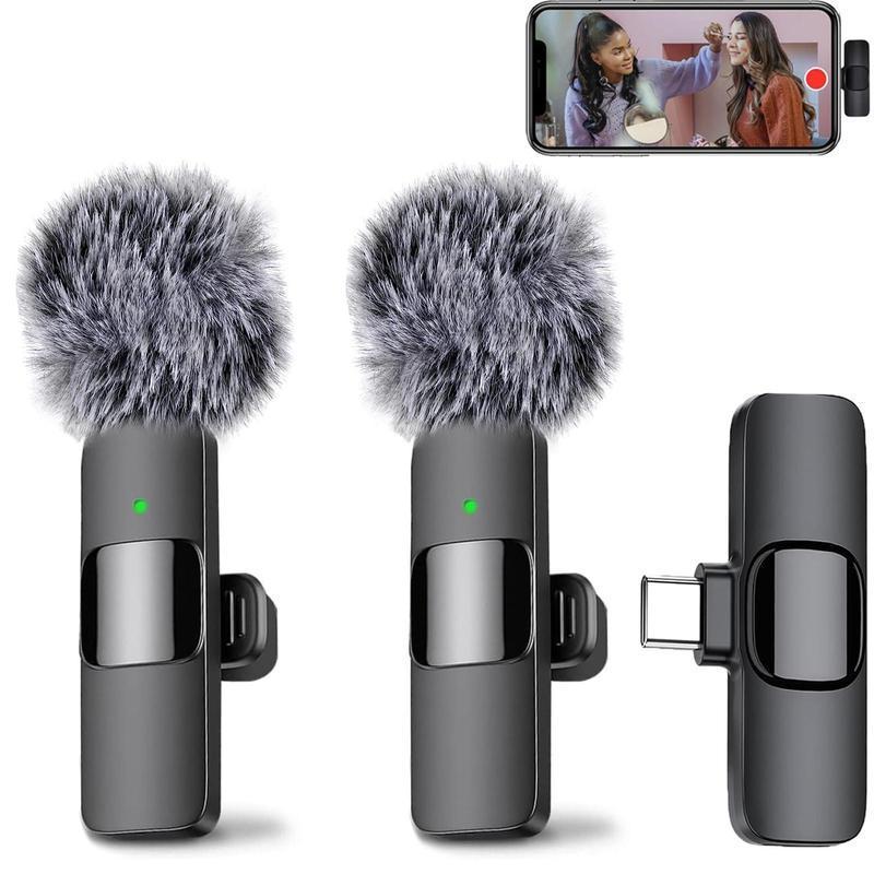 Wireless Lavalier Microphones, Rechargeable Lapel Mic, Professional Microphone for iPhone Type-C Phones, Omnidirectional Condenser Recording Microphone for Video Recording