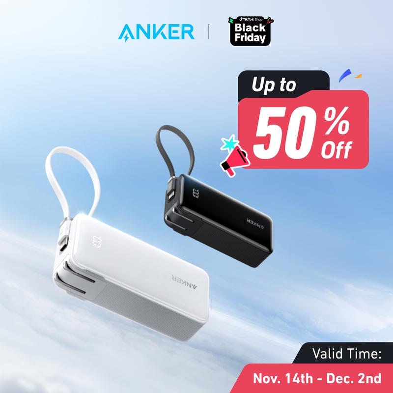 [Black Friday Deal] Anker 3in1 Portable Phone Charger, 10,000mAh Power Bank with Built-in Cable and Foldable AC Plug, 30W Max Compact Battery Pack, Travel Essentials for iPhone 15 Series, Galaxy, MacBook, Smartphone Devices Charging