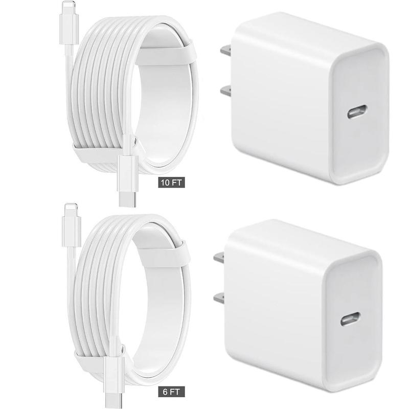 Fast Charging 2 Pack [6FT 10FT] Type C Wall Charger Block with 2 Pack Long USB C to Lightning Cable for iPhone 14 13 12 11 X... Mobile Cord Port