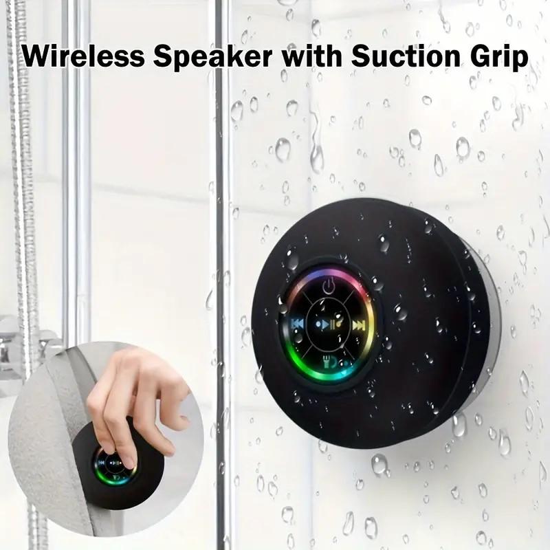 [Free Shipping] Bluetooth Speaker, HD Stereo Sound Shower Speaker, IPX5 Waterproof, Portable Speaker with Suction Cup, LED Light, Built-in Mic, Small Wireless Speaker for Outdoor Party Beach Bathroom, Hiking, Bicycle - Black