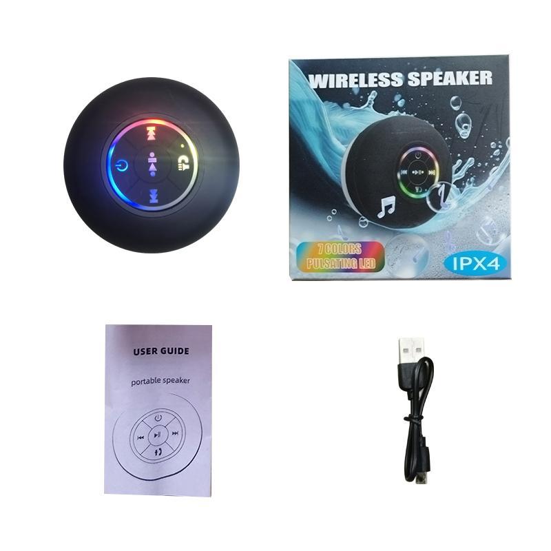 Portable Wireless Speaker, Mini LED Shower Speaker, Rechargeable Wireless Speaker with Suction Cup, Suitable for Outdoor Cycling and Gaming