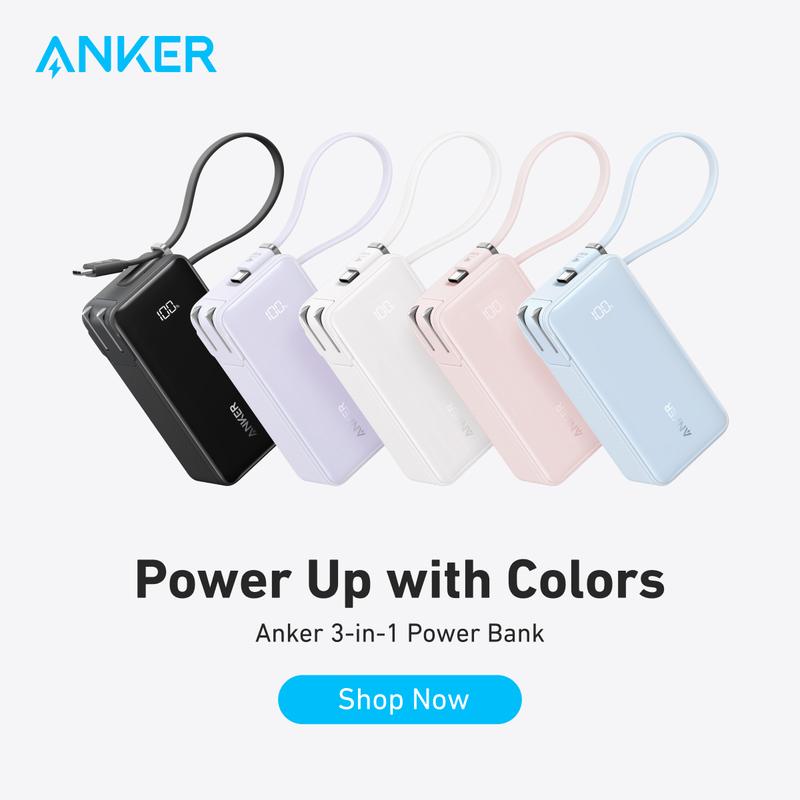 [Black Friday Deal] Anker 3in1 Portable Phone Charger, 10,000mAh Power Bank with Built-in Cable and Foldable AC Plug, 30W Max Compact Battery Pack, Travel Essentials for iPhone 15 Series, Galaxy, MacBook, Smartphone Devices Charging