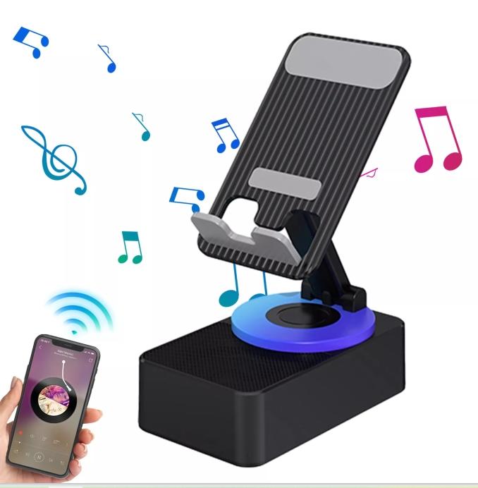 Mobile Phone Stand with Bluetooth Speaker, Adjustable Tablet Holder with Wireles Cell Phone Stand with Wireless Bluetooth Speaker and Anti-Slip Base HD Surround  Universal Cell Phone Tablet Desk Stand Holder Mount Cradle Adjustable Foldable Accessories