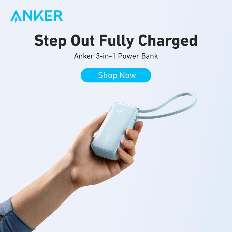 [Black Friday Deal] Anker 3in1 Portable Phone Charger, 10,000mAh Power Bank with Built-in Cable and Foldable AC Plug, 30W Max Compact Battery Pack, Travel Essentials for iPhone 15 Series, Galaxy, MacBook, Smartphone Devices Charging