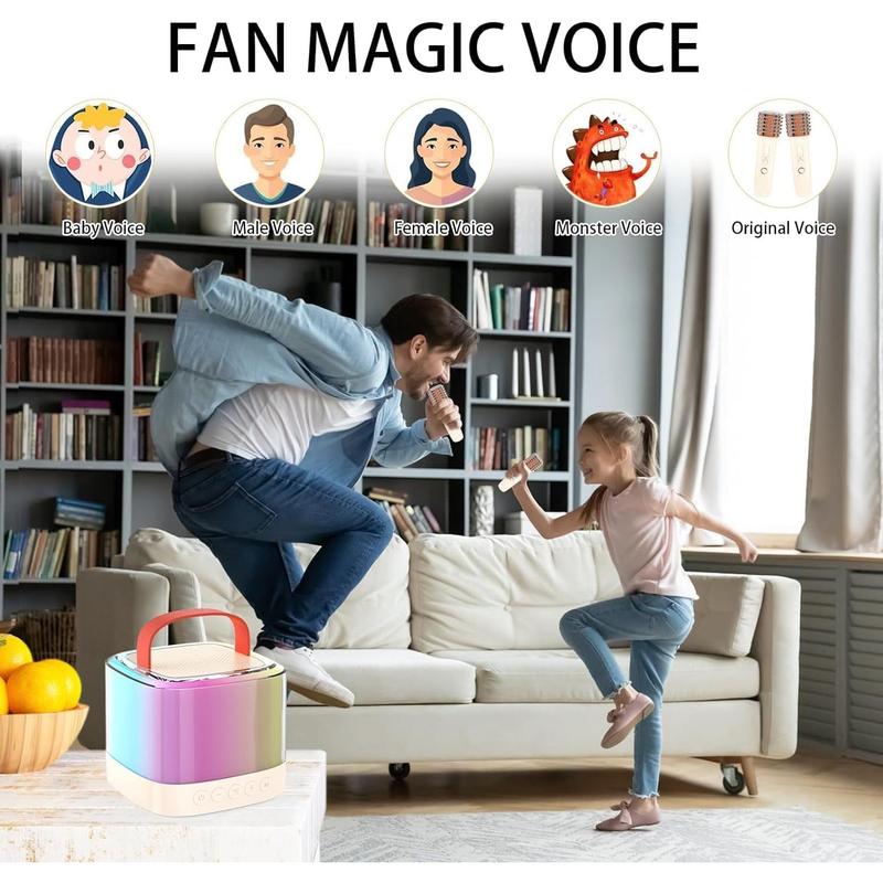 Mini Karaoke Machine for Kids, Portable Bluetooth Speaker with 2pcs 2.4G Wireless Microphone and Colorful LED Light, Music Player Toys Gifts for Boys Girls Party Birthday