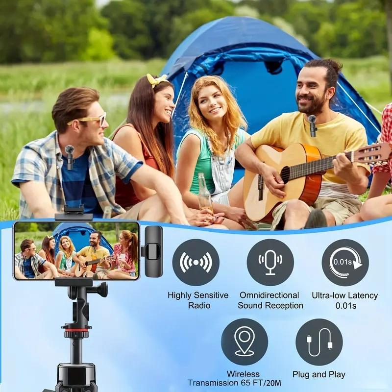 Wireless Lavalier Microphone, USB Rechargeable Plug-play Wireless Microphone, Omnidirectional Condenser Recording Microphone for iPhone Android