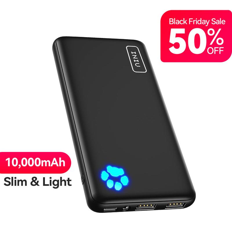 INIU Slimmest 10000mAh Power Bank, Portable Charger, USB C in&out High-Speed Charging Battery Pack, LED Indicator Lights, External Phone Powerbank Compatible with iPhone 16 15 14 13 12 11 Samsung S22 S21 Google LG iPad  Accessories