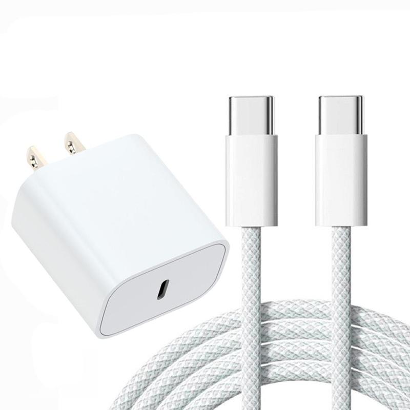 PD 20W Fast Charging Head & Dual Type C Data Cable Set, Fast Adapter Charging Head with 3.2FT High-speed USB-C Charging Cable for Most Smartphone