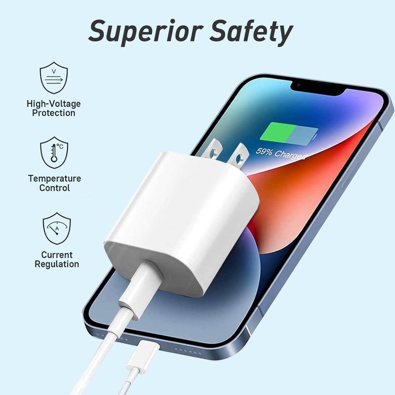 Fast Charging 2 Pack [6FT 10FT] Type C Wall Charger Block with 2 Pack Long USB C to Lightning Cable for iPhone 14 13 12 11 X... Mobile Cord Port