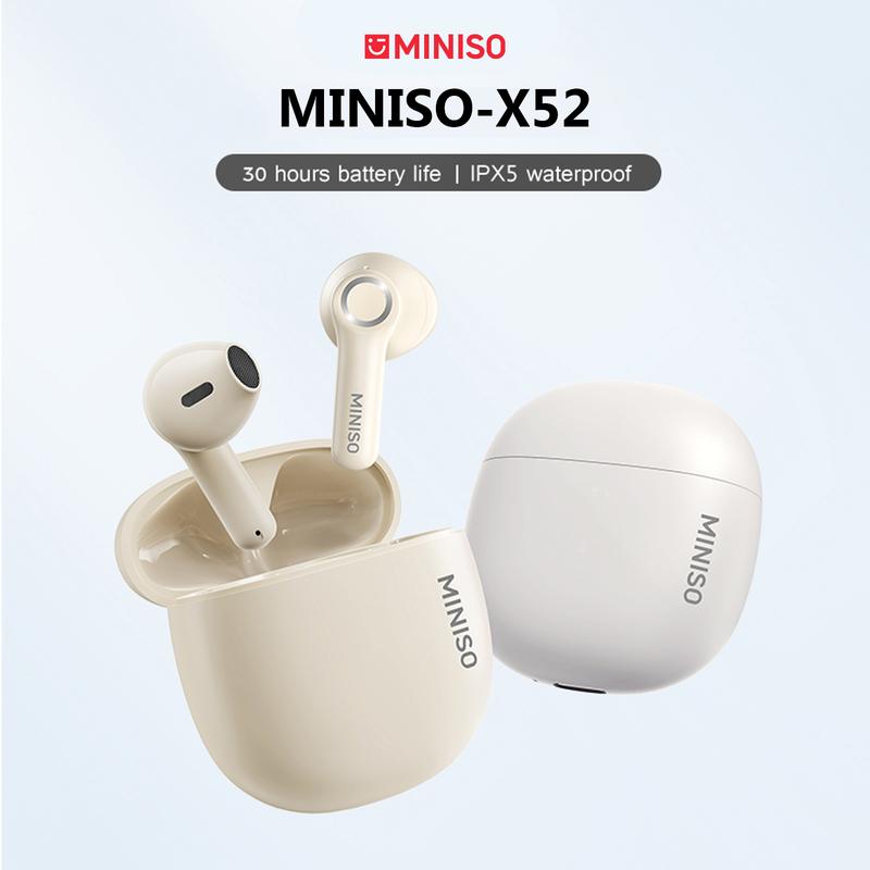 MINISO X52 Bluetooth Earphone wireless Headphones with Mic Long Battery Life Clear Calls Headsets IPX5 Waterproof Earphones Touch Control Earbuds Support Android IOS