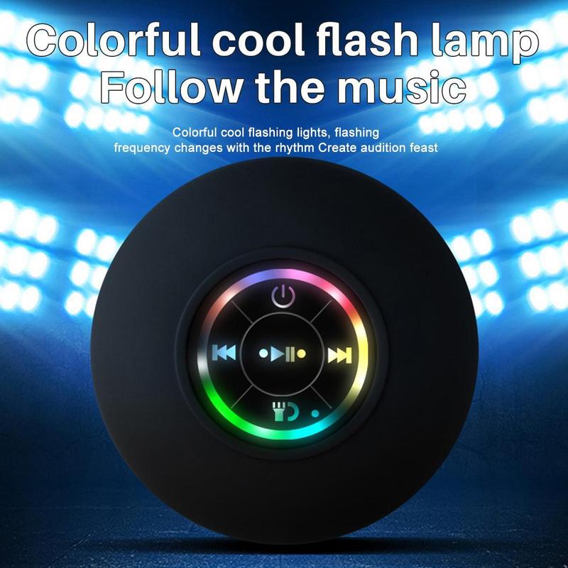 [Free Shipping] Bluetooth Speaker, HD Stereo Sound Shower Speaker, IPX5 Waterproof, Portable Speaker with Suction Cup, LED Light, Built-in Mic, Small Wireless Speaker for Outdoor Party Beach Bathroom, Hiking, Bicycle - Black