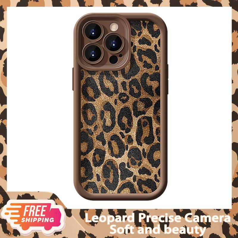 Stylish Leopard Pattern Phone Case, Precise Camera Lens Protection, Shockproof for iPhone 16 Series Plus 11 12 13 14 15 Pro Max Cover Protective