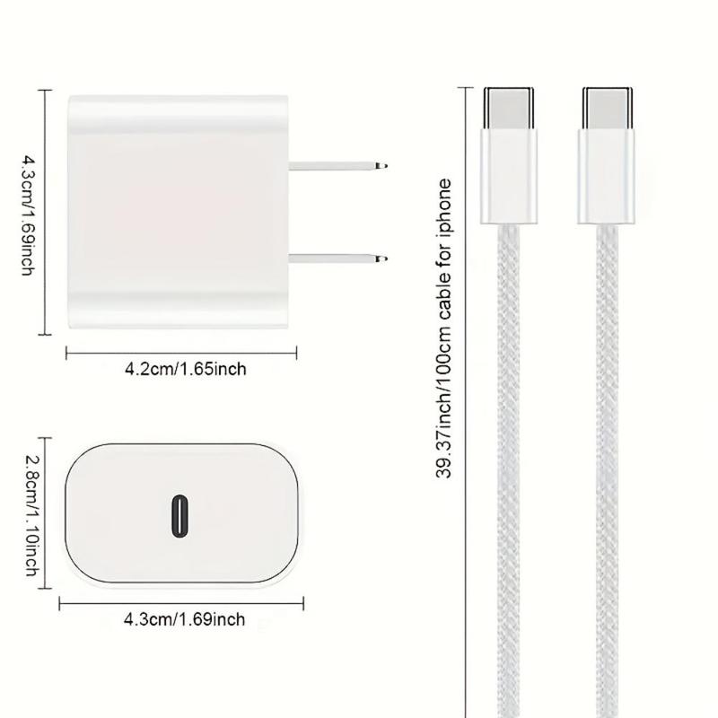 PD 20W Fast Charging Head & Dual Type C Data Cable Set, Fast Adapter Charging Head with 3.2FT High-speed USB-C Charging Cable for Most Smartphone