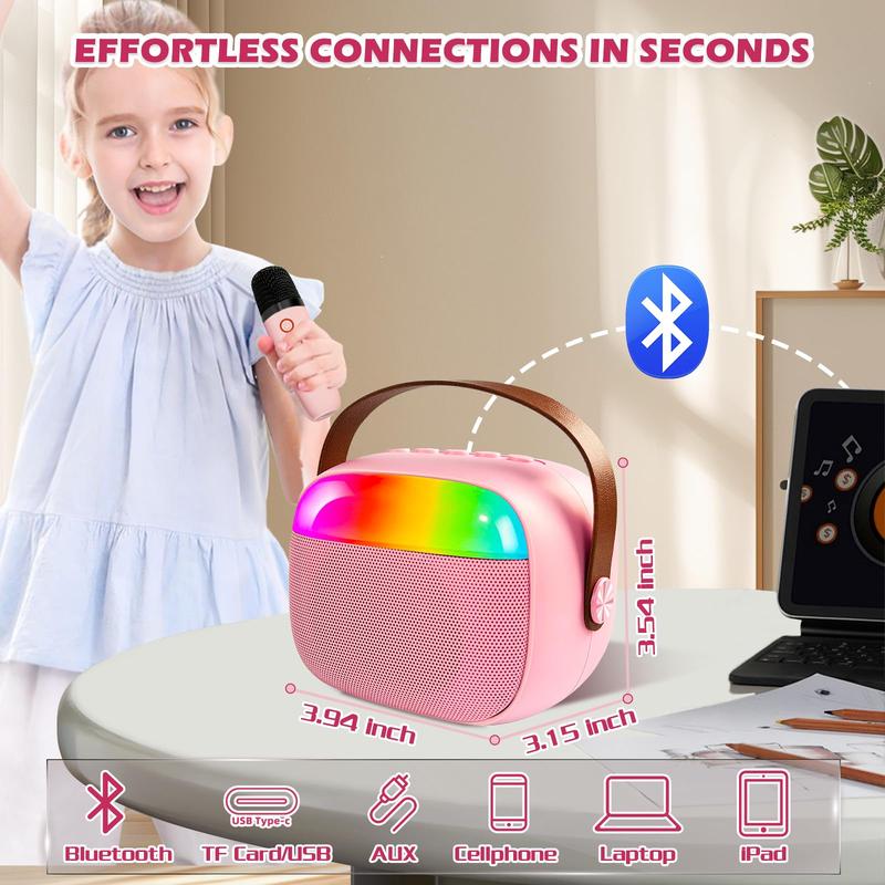 PQRQP Mini Karaoke Machine for Kids, Toy for Girls Portable Bluetooth Speaker with 2 Wireless Microphones, Fashion Toy Gifts for Christmas Birthday, for 3 4 5 6 7 8+ Year Old Girls Gifts(Pink)