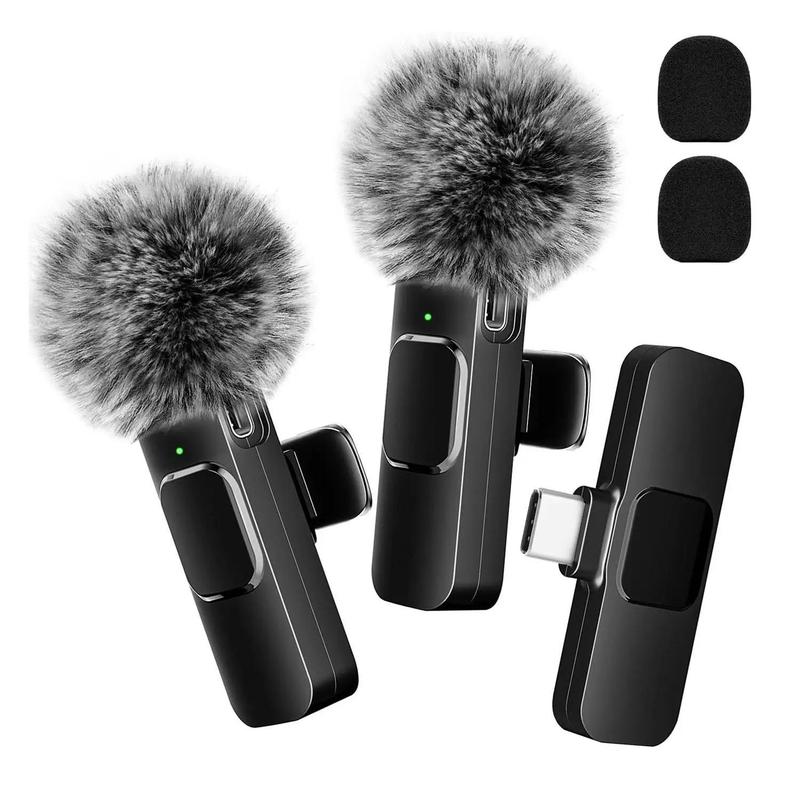 Wireless Lavalier Microphones, Rechargeable Lapel Mic, Professional Microphone for iPhone Type-C Phones, Omnidirectional Condenser Recording Microphone for Video Recording