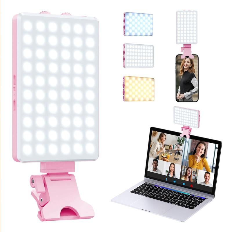 Selfie Light Clip, Adjustable Color Temperature & Brightness, Rechargeable LED Light for Phone, Tablet, Laptop, Makeup, Live-streaming, Summer Essentials