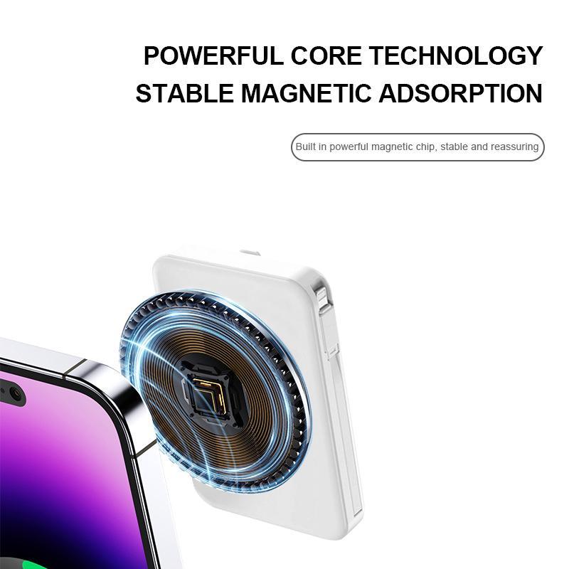 10000mAh Magnetic Wireless Power Bank, Portable Fast Charging Mobile Power with Phone Holder, Universal Power Bank for iPhone