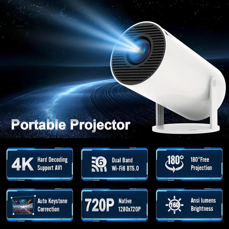  Portable Projector with Android 11, Auto Keystone Correction Mini Projector, 4K  200 ANSI Smart Projector with 2.4 5G WiFi, BT 5.0, 130 Inch Screen, 180 Degree Flip, Round Design, Home Video Projector