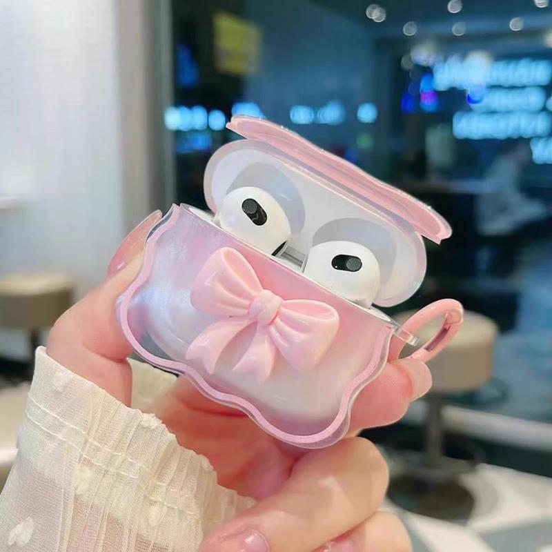 Cute Bow Design ​​Earphone Case with Ring, 1 Count Decorative Earphone Protective Cover Compatible with AirPods 1 2 3 Pro 2 Pro