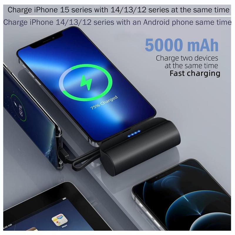 Small Portable Charger USB C, 5000mAh Power Bank with Built-in Type-C Cable Compatible with iPhone 15 15 Plus 15 Pro 15 Pro Max, Samsung Galaxy S23 22 Series, Android Phones etc, christmas gift ideas Black Friday Deals tiktok shop store