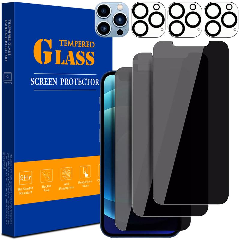 3 Pack Privacy Screen Protector with 3 Pack Camera Lens Protector For iPhone 16 15 14 13 12 11 Pro Max Tempered Glass Privacy Screen Camera Protector