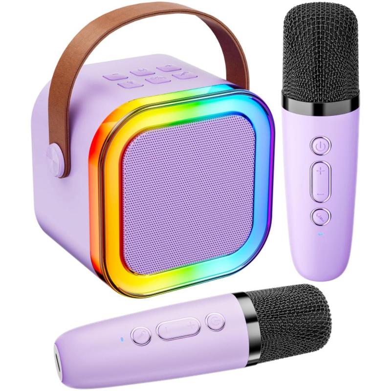 Portable Wireless Speaker with Microphone, USB Rechargeable Wireless Karaoke Machine with LED Light, Mini Speaker for Home Party