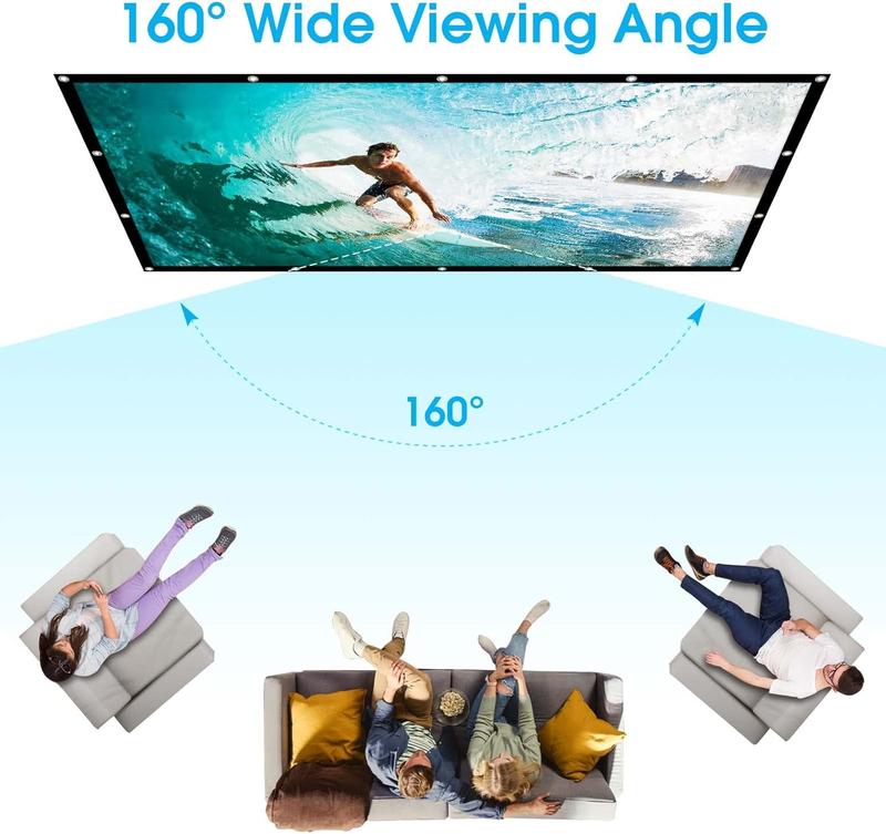 120 inch Projector Screen, 16:9 Foldable Anti-Crease Portable Projection Movies Screens, Double Sided Washable Outdoor Projector Screen for Home Theater, Camping Party, Office