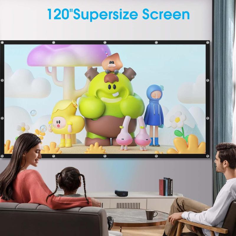 120 inch Projector Screen, 16:9 Foldable Anti-Crease Portable Projection Movies Screens, Double Sided Washable Outdoor Projector Screen for Home Theater, Camping Party, Office