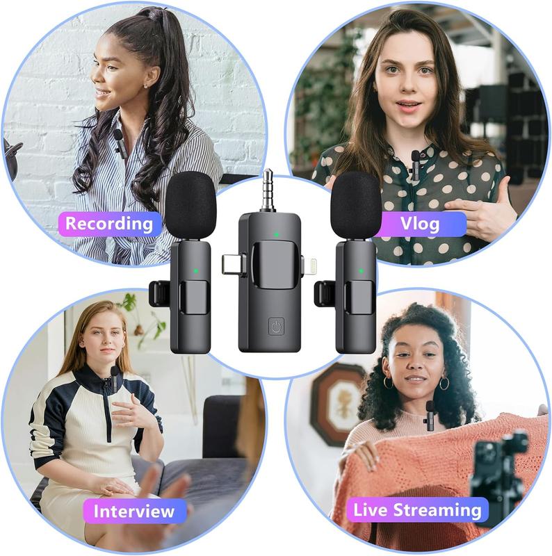 Portable Wireless Lavalier Microphones,Rechargeable Mini Lapel Clip-on Mics Microphone with Audio Amplifier Plug Receiver for All Devices Noise Reduction