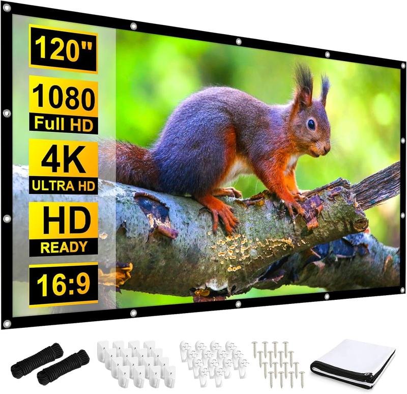 120 inch Projector Screen, 16:9 Foldable Anti-Crease Portable Projection Movies Screens, Double Sided Washable Outdoor Projector Screen for Home Theater, Camping Party, Office