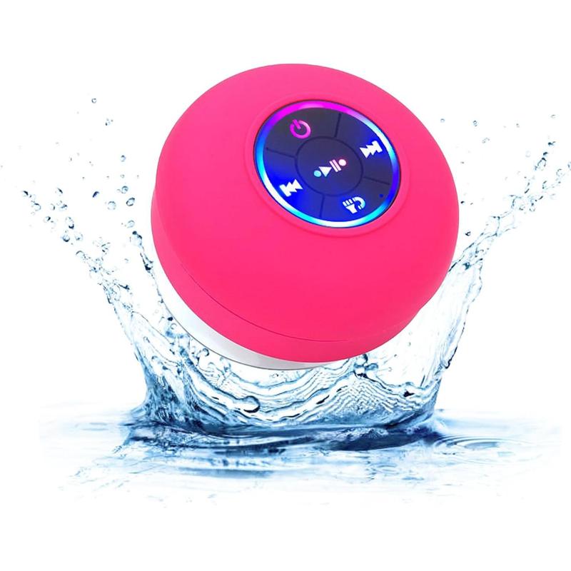 Mini Bluetooth Shower Speaker, Ipx4 Waterproof Bluetooth Wireless Speaker with Suction Cup, Portable Bluetooth Speakers with LED Light, Shower Speaker for Bathroom (Red)