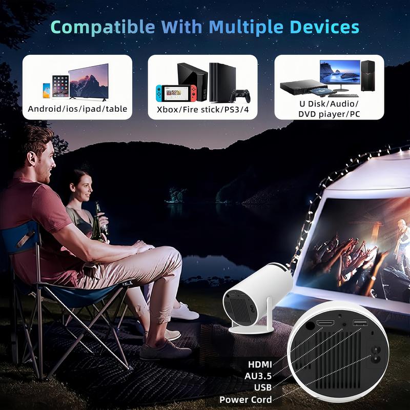  Portable Projector with Android 11, Auto Keystone Correction Mini Projector, 4K  200 ANSI Smart Projector with 2.4 5G WiFi, BT 5.0, 130 Inch Screen, 180 Degree Flip, Round Design, Home Video Projector