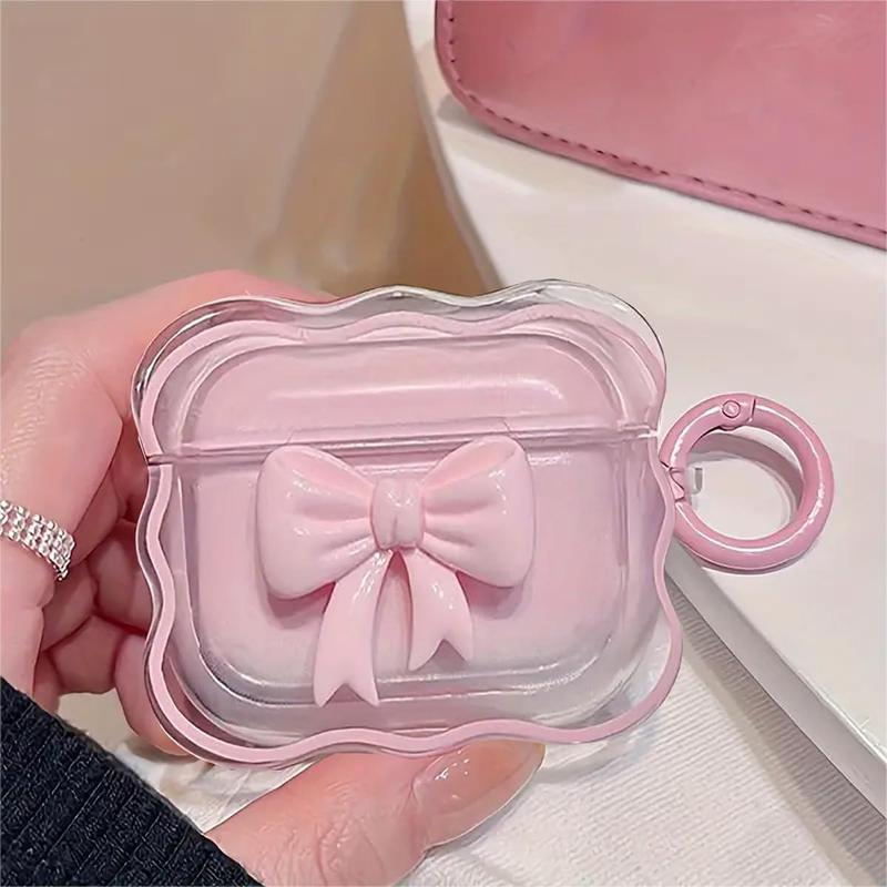 Cute Bow Design ​​Earphone Case with Ring, 1 Count Decorative Earphone Protective Cover Compatible with AirPods 1 2 3 Pro 2 Pro