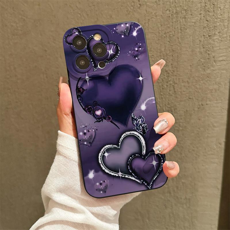 Elegant Heart Pattern Phone Case, Anti-drop Cellphone Protective Case, All-inclusive Shockproof Phone Cover Compatible with iPhone 11 12 13 14 15 Pro Max