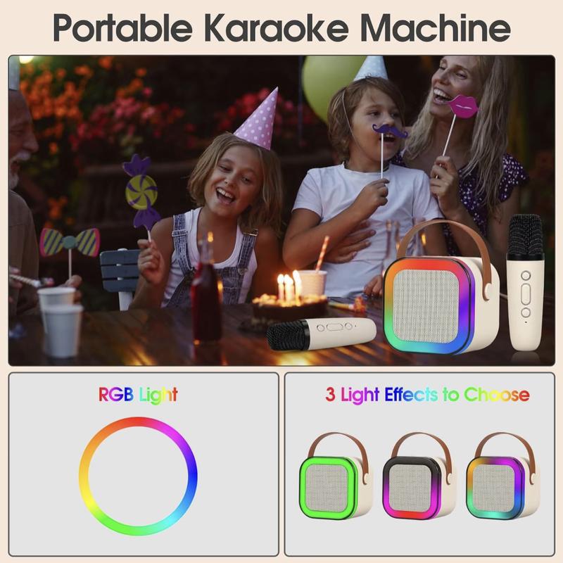 Mini Bluetooth karaoke machine with microphone sound system, portable karaoke machine with 2 wireless microphones, birthday gifts for girls and children aged 4-12, family gatherings