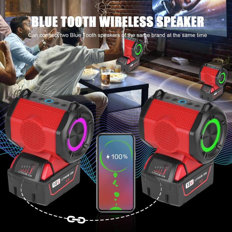 Wireless Portable Speaker Compatible for Milwaukee 18V Battery, 30W Blue Tooth Speaker, USB Output, USB Audio Source and Suitable for Indoor and Outdoor(Battery not Included)