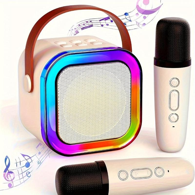 Portable Wireless Speaker with Microphone, USB Rechargeable Wireless Karaoke Machine with LED Light, Mini Speaker for Home Party