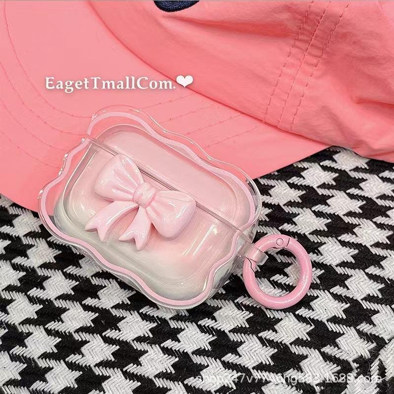 Cute Bow Design ​​Earphone Case with Ring, 1 Count Decorative Earphone Protective Cover Compatible with AirPods 1 2 3 Pro 2 Pro