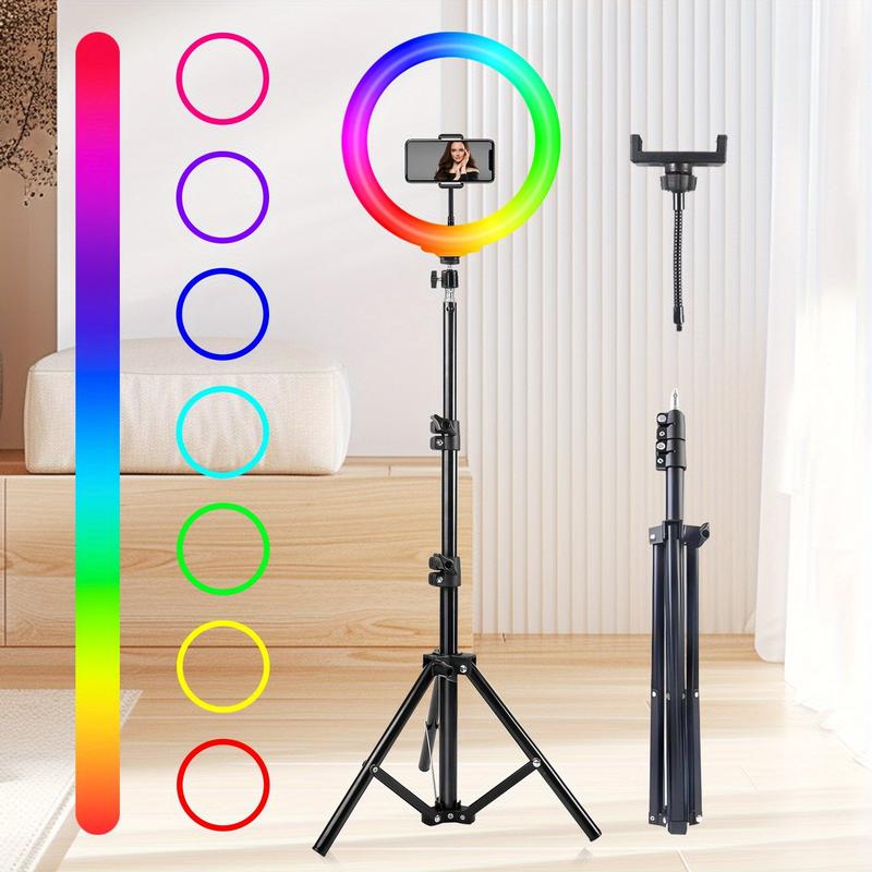 Professional 10 inch RGB ring light with 1.1m retractable stand for live streaming, food photography, reading and lighting, makeup and more