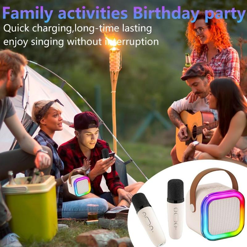 Portable Wireless Speaker with Microphone, USB Rechargeable Wireless Karaoke Machine with LED Light, Mini Speaker for Home Party