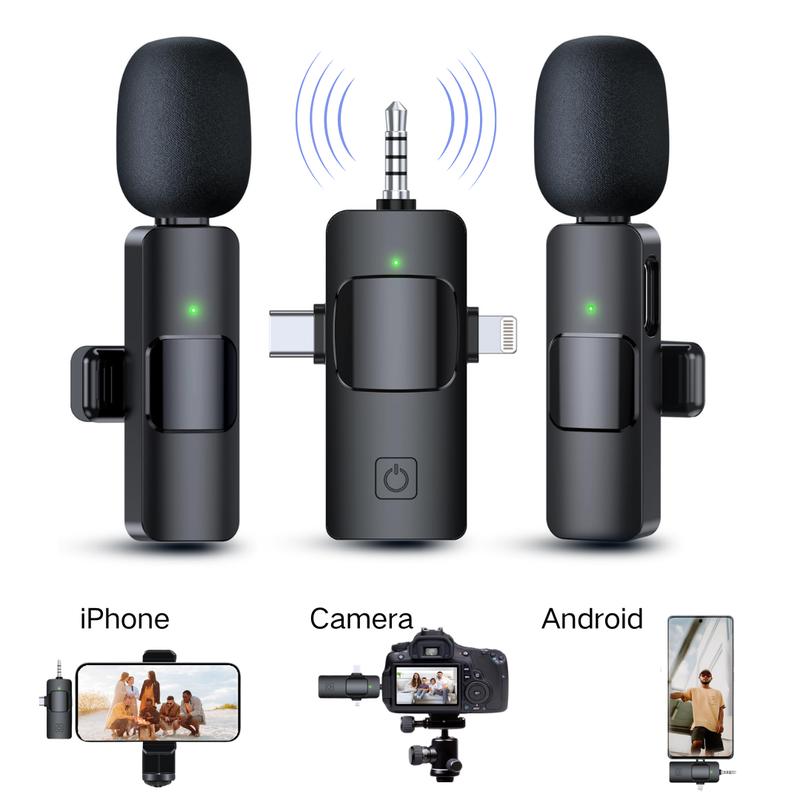 Portable Wireless Lavalier Microphones,Rechargeable Mini Lapel Clip-on Mics Microphone with Audio Amplifier Plug Receiver for All Devices Noise Reduction