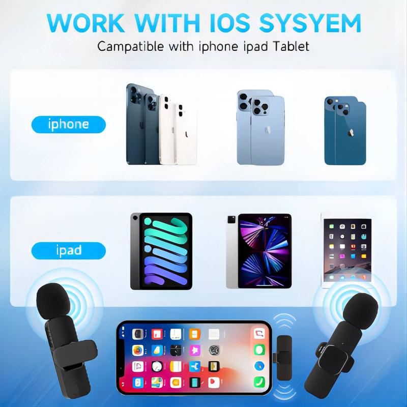 2024 Professional Wireless Lavalier Microphone for iPhone, iPad, Android - 2 Pack Noise Canceling Crystal Clear Recording, Live Streaming