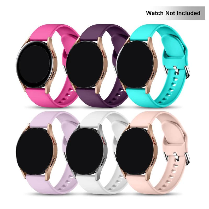 Watch Band Compatible with Galaxy Watch, 6 Counts Soft & Flexible Soft Sporty Wristband with Stainless Steel Buckle, Washable Watch Strap for Women & Men