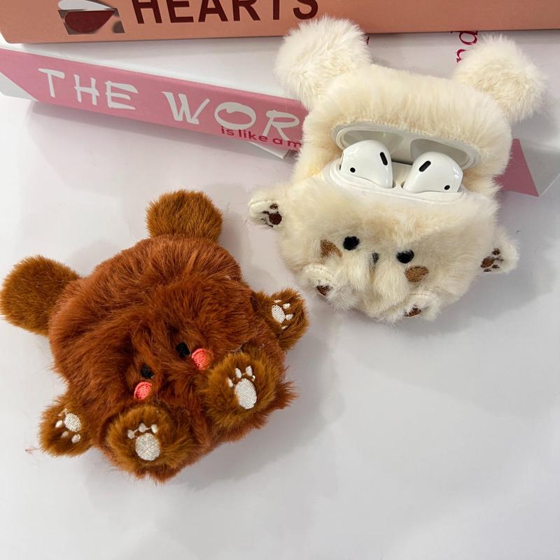 Cute Bear Design Earphone Case, 1 Count Plush Earphone Case, Earphone Protector for Apple Airpods 1 2 Airpods Pro Airpods Pro 2 Airpods 3