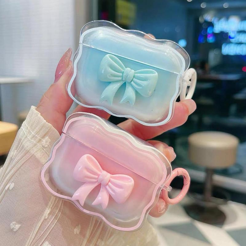 Cute Bow Design ​​Earphone Case with Ring, 1 Count Decorative Earphone Protective Cover Compatible with AirPods 1 2 3 Pro 2 Pro